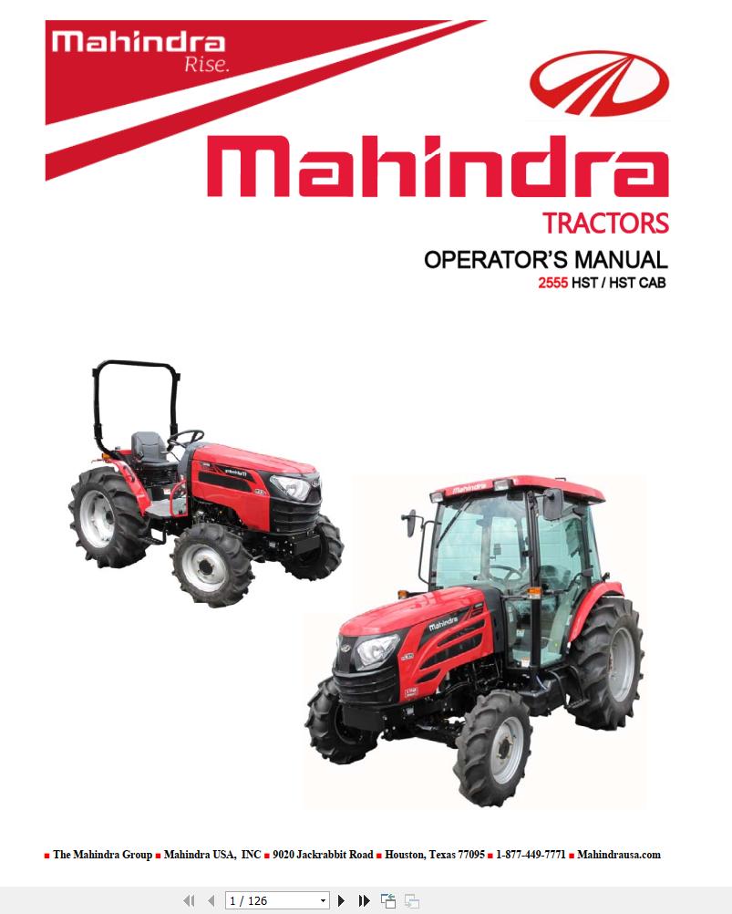 Mahindra Tractor 2555 HST CAB Operators Manual 1228 940 001 0 2014 1
