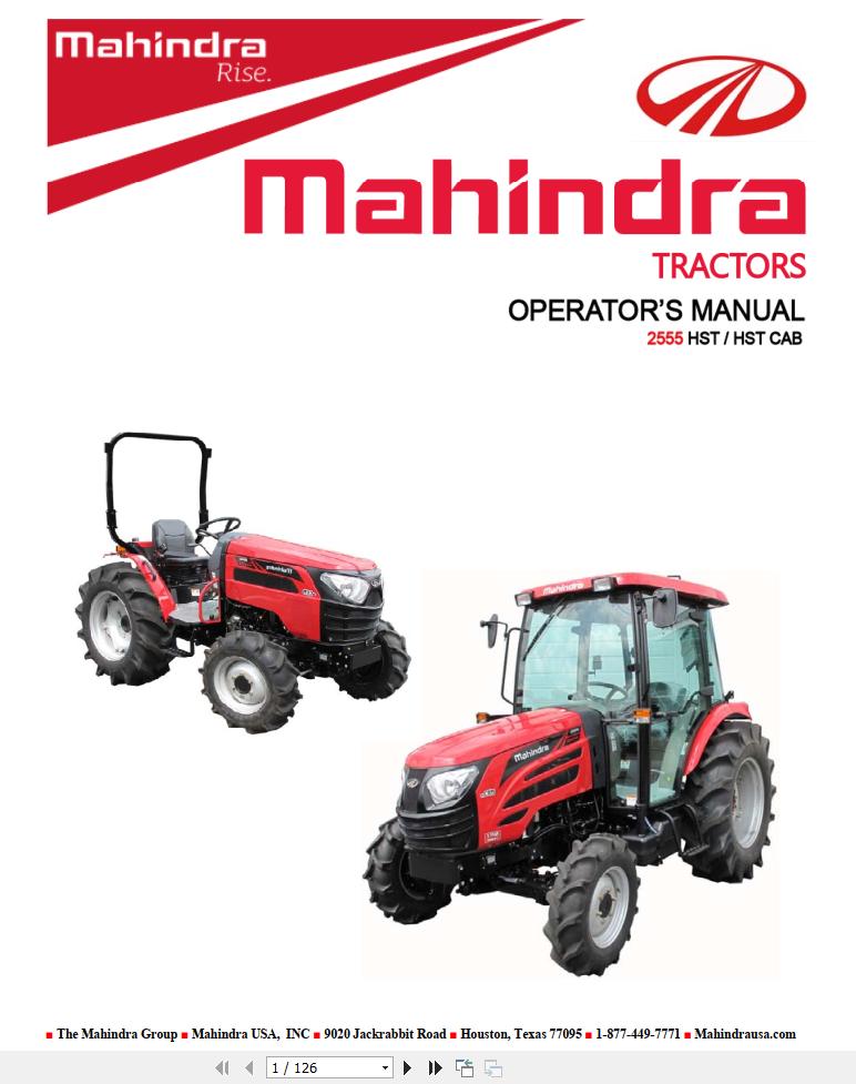 Mahindra Tractor 2555 HST Cab Operators Manual 1228 940 001 0 2019 1