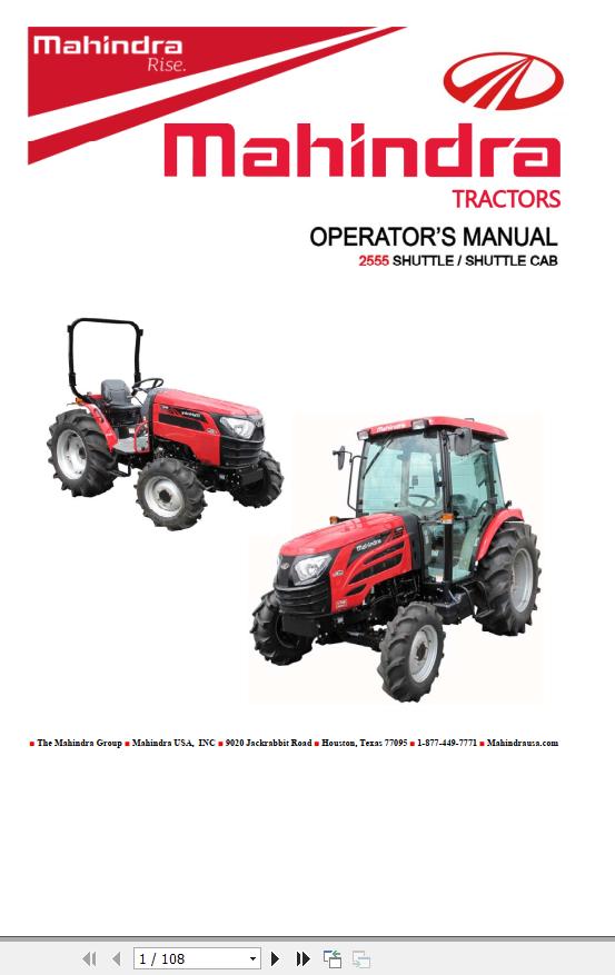 Mahindra Tractor 2555 Shuttle Cab Operators Manual 1227 940 001 0 2019 1