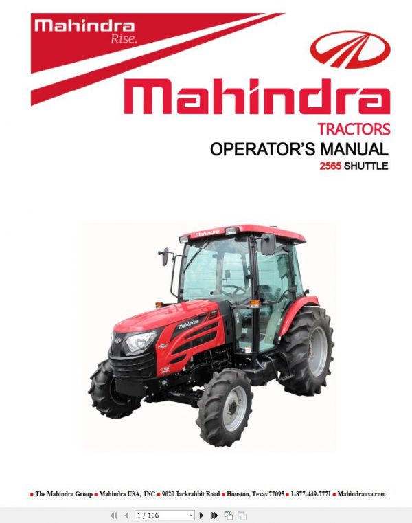 Mahindra Tractor 2565 Shuttle Operators Manual 1229 940 001 0 2014 1