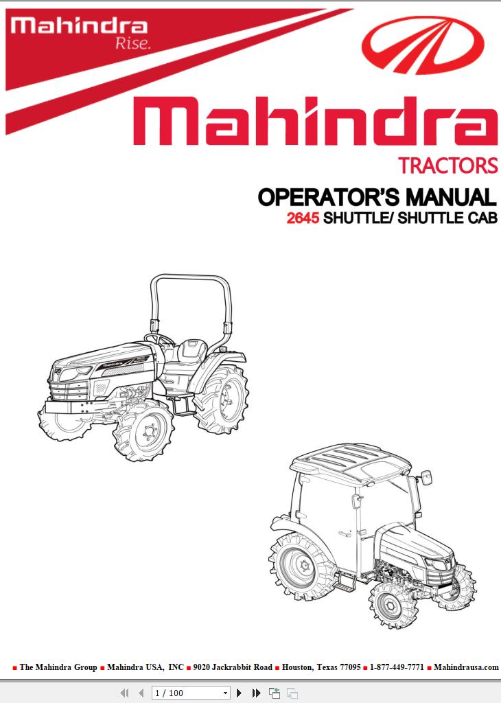 Mahindra Tractor 2645 Shuttle Cab Operators Manual 1135 940 001 0 2017 1
