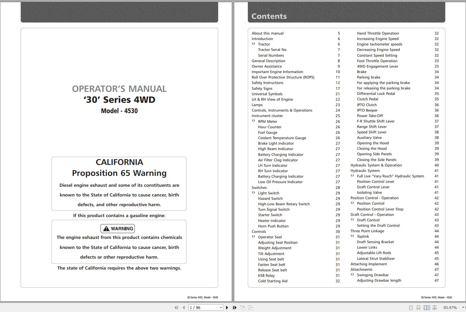 Mahindra Tractor 30 Series 4WD 4530 Operators Manual 1