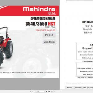 Mahindra Tractor 35 Series 3540 3550 HST Operators Manual 1
