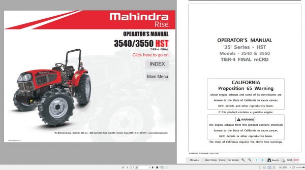 Mahindra Tractor 35 Series 3540 3550 HST Operators Manual 1