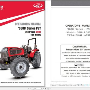 Mahindra Tractor 3600 Series 3640 3650 PST mCRD Operators Manual 1