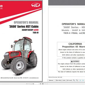 Mahindra Tractor 3600 Series 3640P 3650P HST Cabin mCRD Operators Manual 1