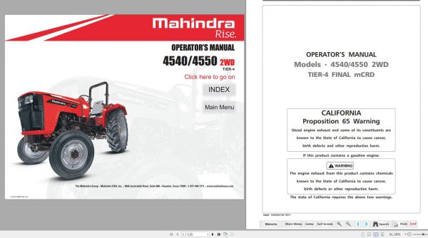 Mahindra Tractor 4540 4550 2WD Operators Manual 1