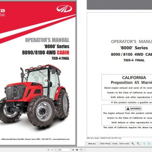 Mahindra Tractor 8000 Series 8090 8100 4WD Cabin Operators Manual 1