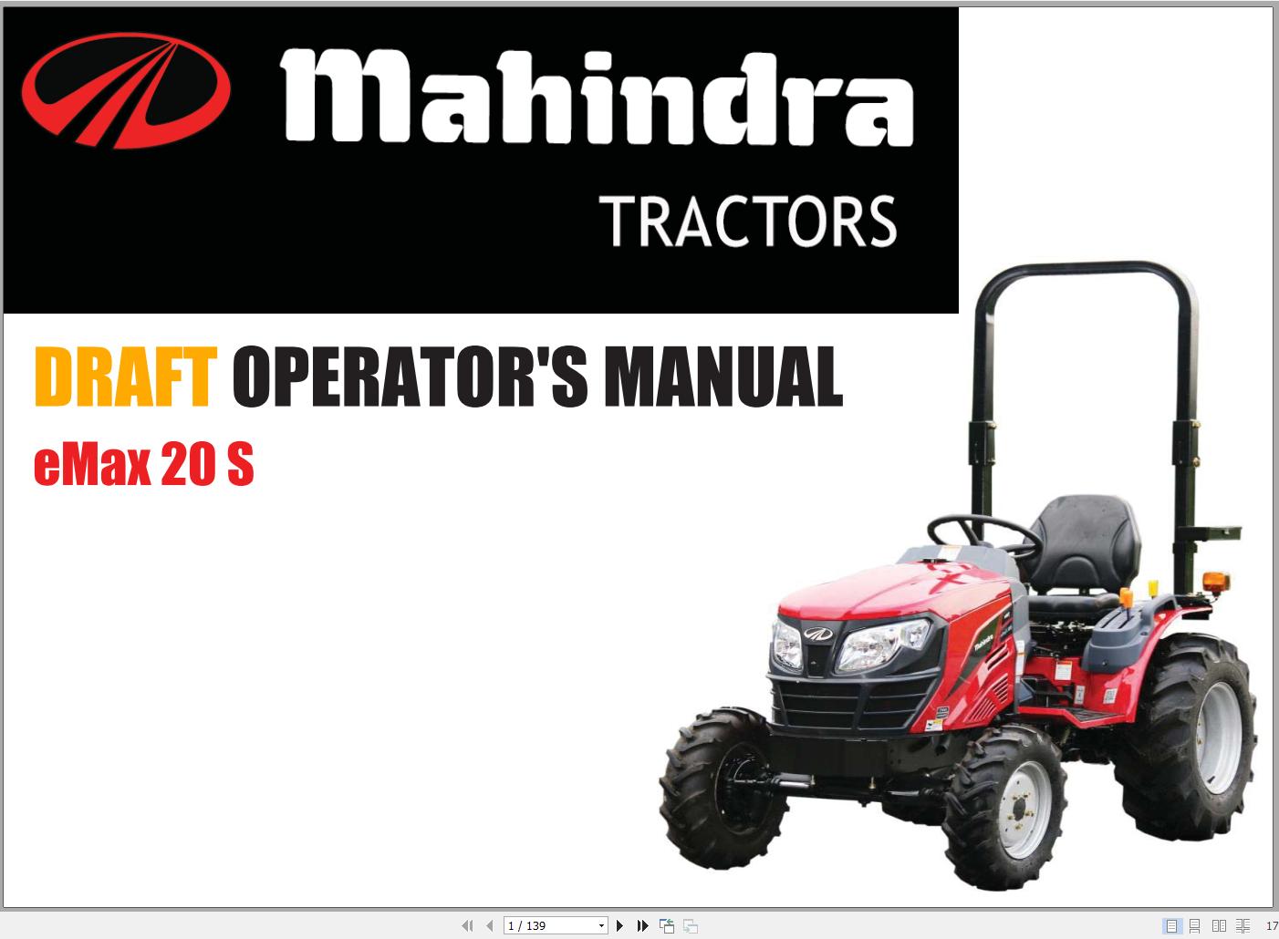 Mahindra Tractor DRAFT eMax 20 S Operators Manual 1