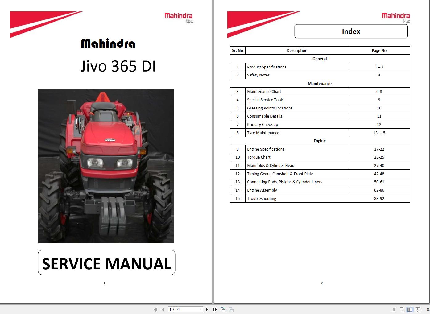 Mahindra Tractor Jivo 365 DI Service Manual 1