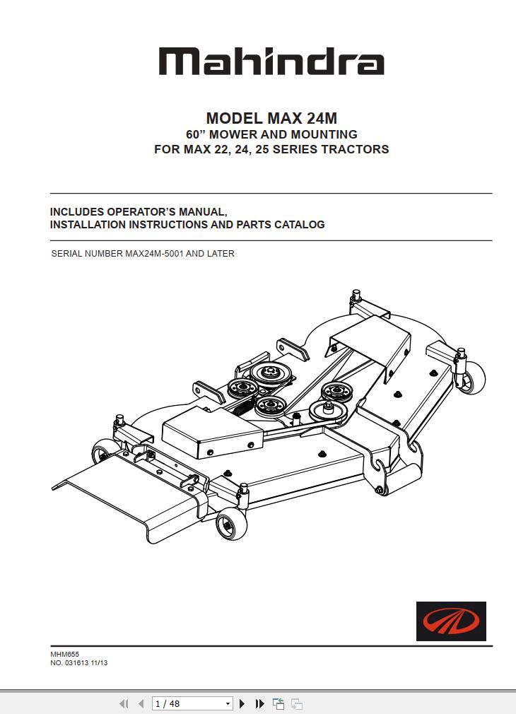 Mahindra Tractor MAX 22 24 25 Mower Operators Manual MAX24M 5001 1