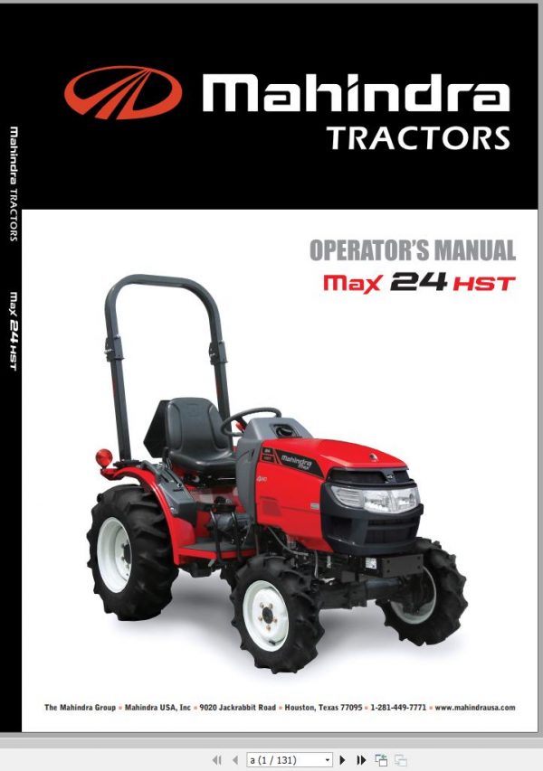 Mahindra Tractor MAX 24 HST Operators Manual 11311 19479101002 1