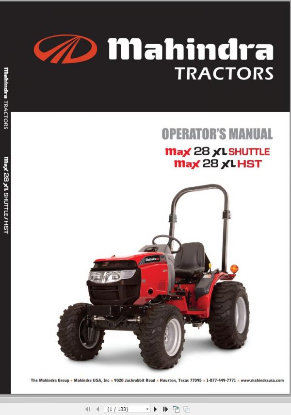 Mahindra Tractor MAX 28XL Shuttle MAX 28XL HST Operators Manual 011109 19583713000 1