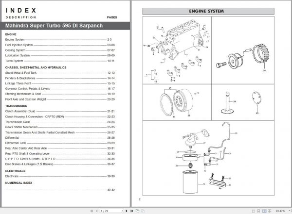 Mahindra Tractor Super Turbo 595 DI Sarpanch Parts Catalogue 1