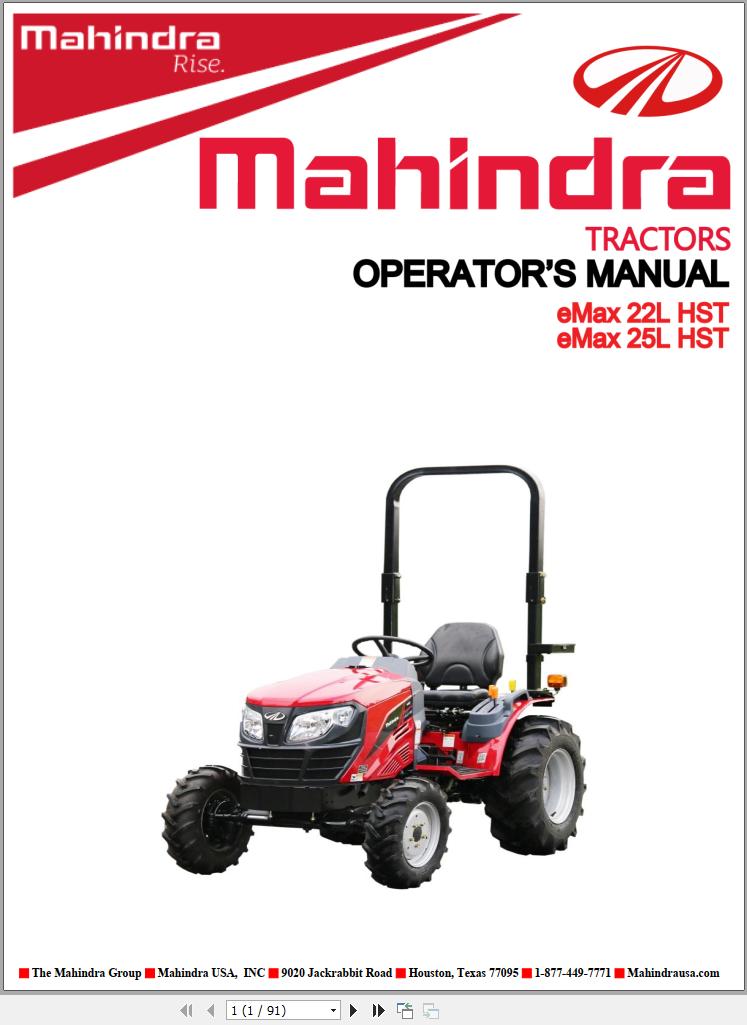Mahindra Tractor eMax 22L 25L HST Operators Manual 1151 912 002 1 2017 1