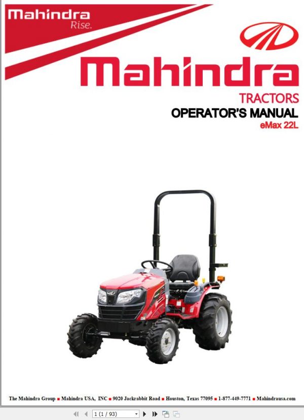 Mahindra Tractor eMax 22L Gear 180709 Operators Manual 1153 912 002 1 2017 1