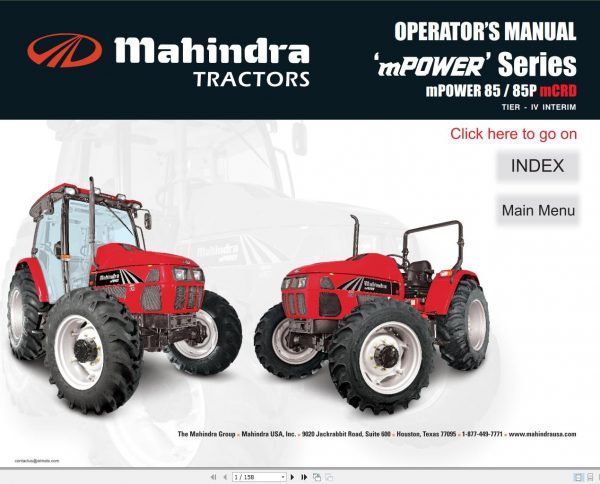 Mahindra Tractor mPOWER Series 85 85P mCRD Operators Manual 1