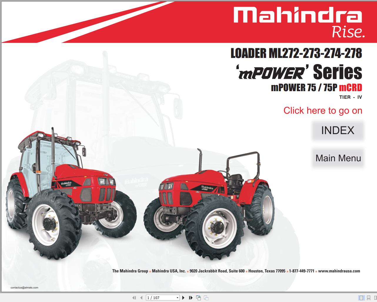 Mahindra Tractor mPOWER Series Loader ML272 273 274 278 Operators Manual 1503 1153 2008 1