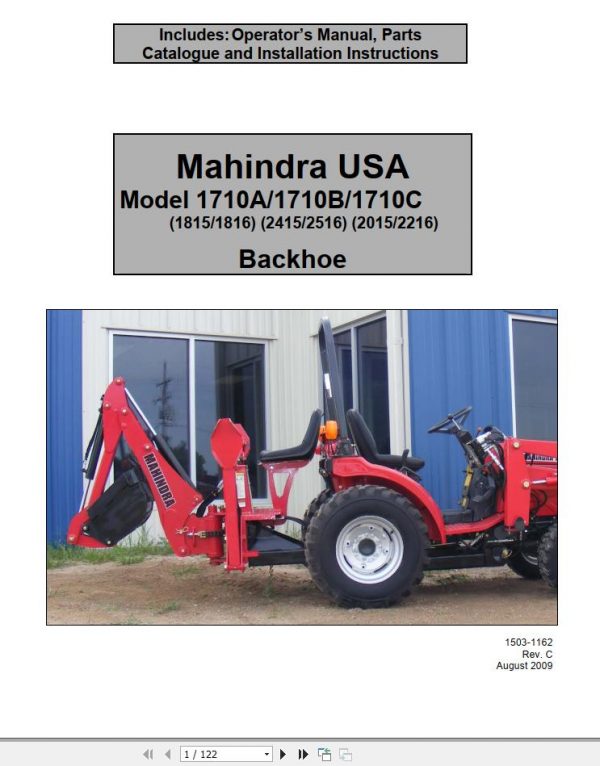 Mahindra USA 1710A 1710B 1710C 1815 1816 2415 2516 2015 2216 Backhoe Parts Catalogue 1