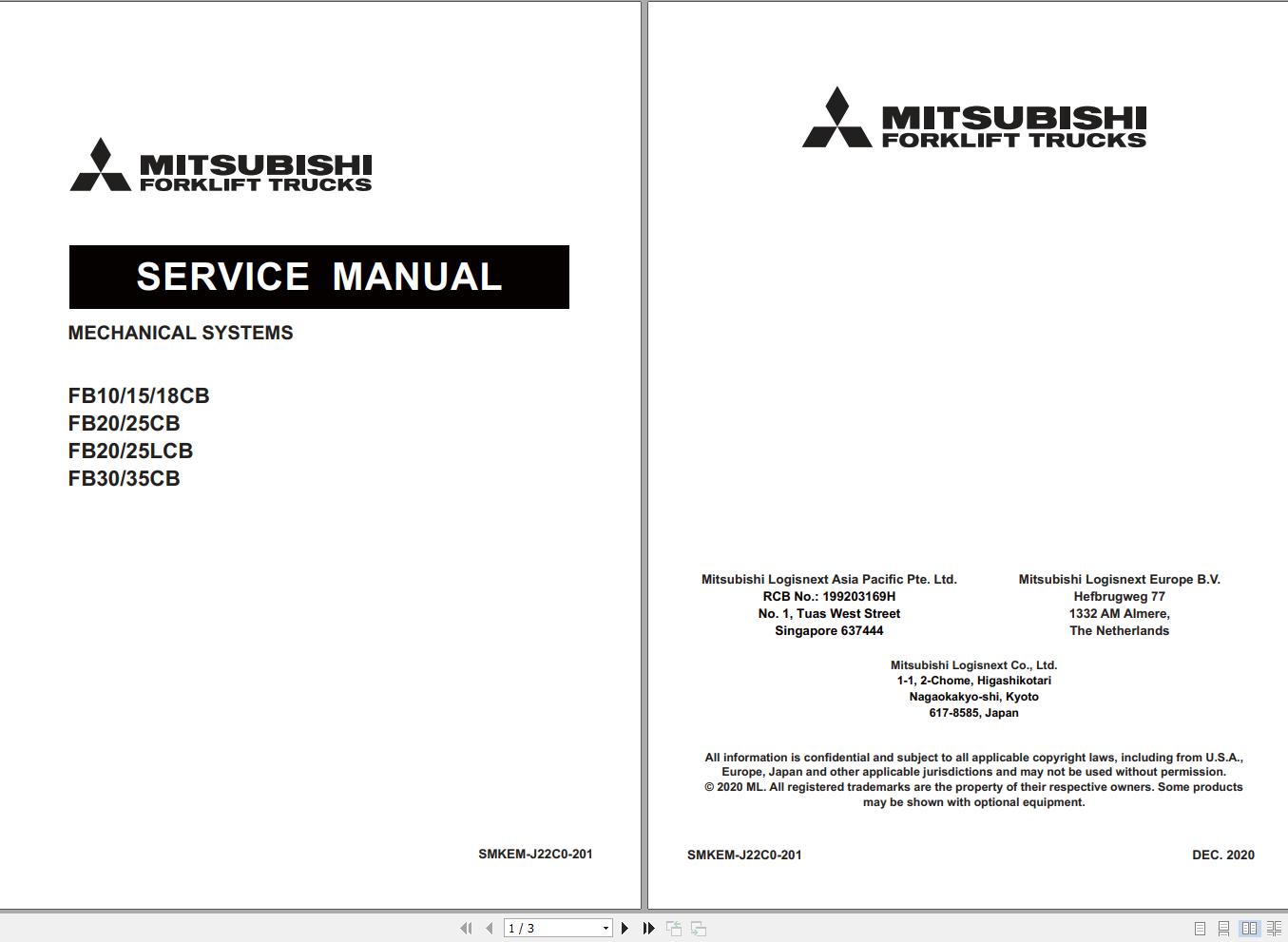 Mitsubishi Forklift MCFE FB20CB Service Manual 2020 1
