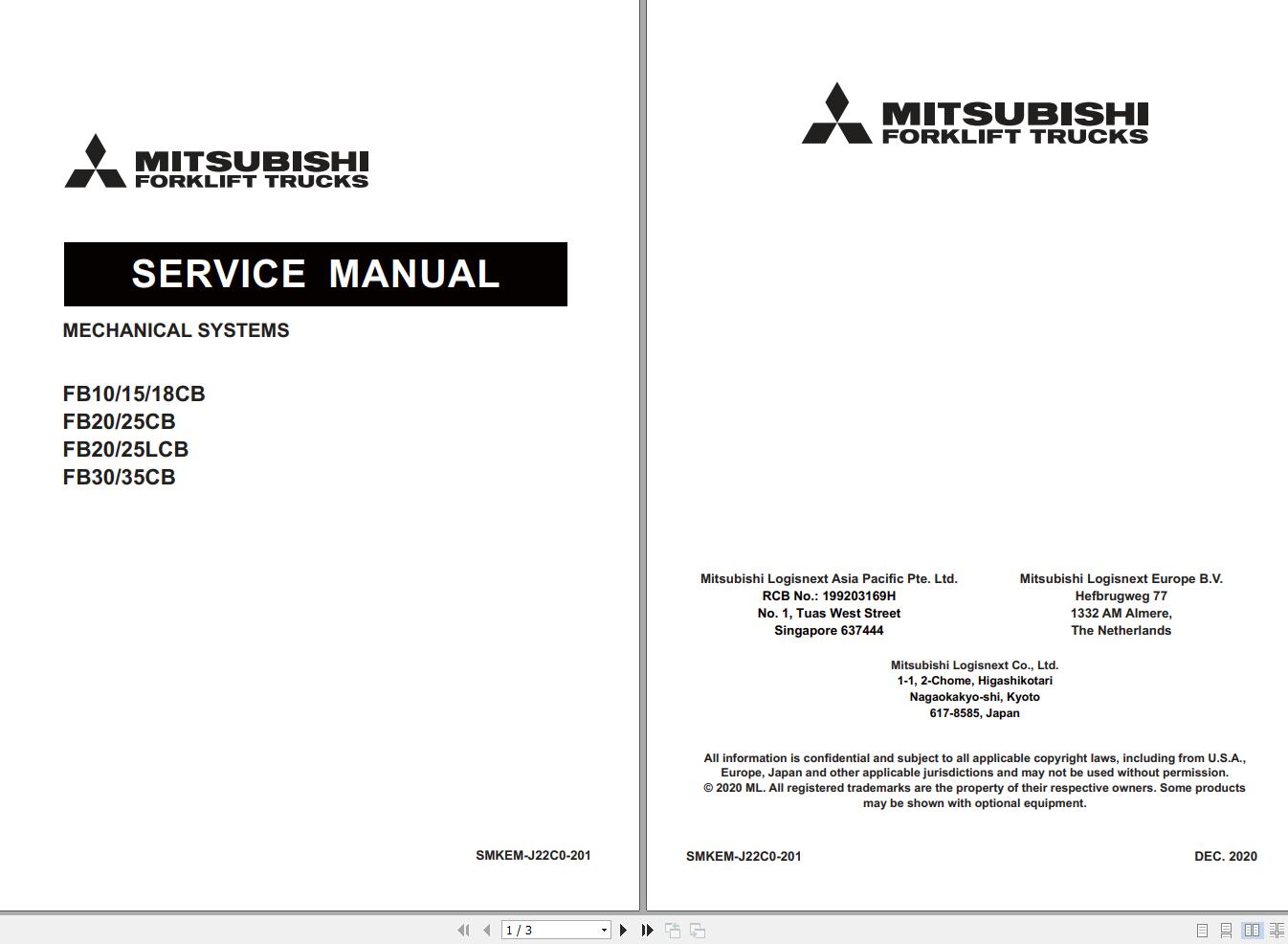 Mitsubishi Forklift MCFE FB20LCB Service Manual 2020 1
