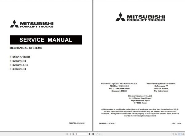 Mitsubishi Forklift MCFE FB25CB Service Manual 2020 1
