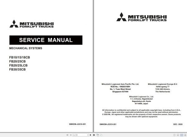 Mitsubishi Forklift MCFE FB25LCB Service Manual 2020 1