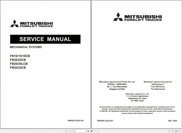 Mitsubishi Forklift MCFE FB35CB Service Manual 2020 1