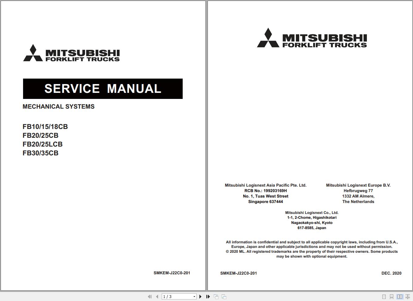 Mitsubishi Forklift MCFE FB35CB Service Manual 2020 1