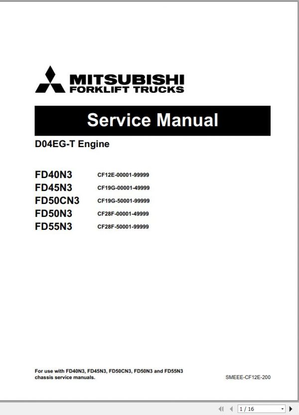 Mitsubishi Forklift MCFE FD45N3 Service Manual 2020 1