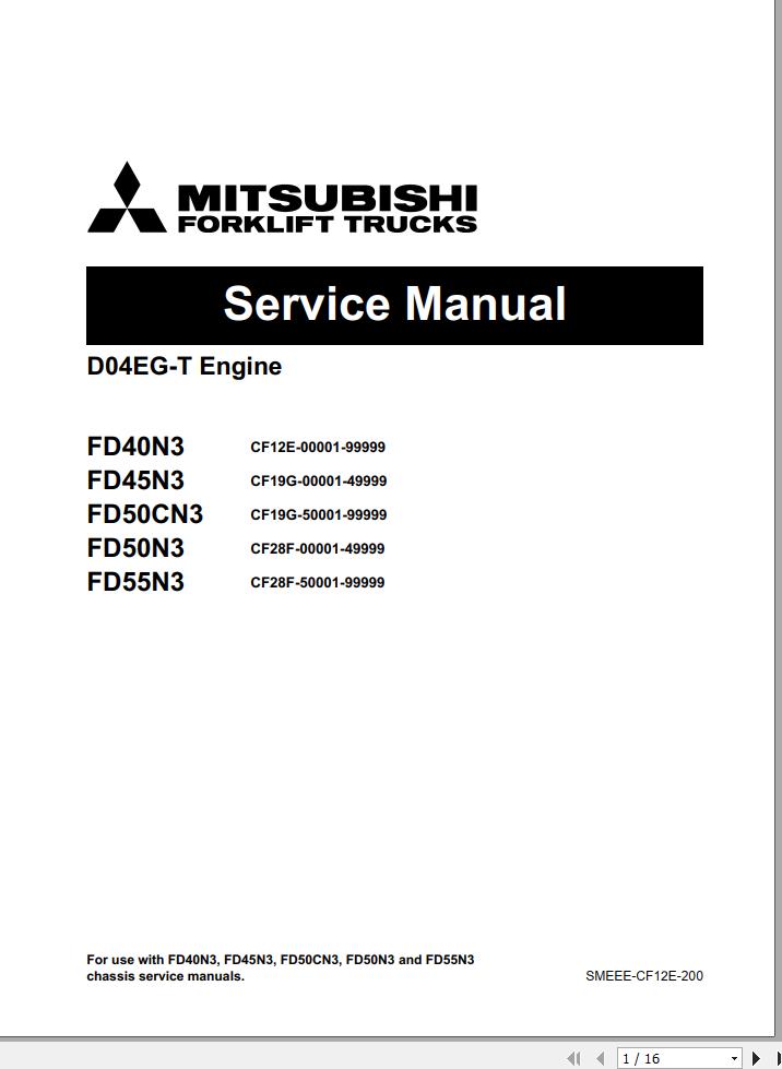 Mitsubishi Forklift MCFE FD50CN3 Service Manual 2020 1