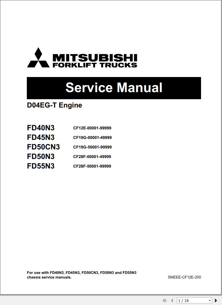 Mitsubishi Forklift MCFE FD55N3 Service Manual 2020 1