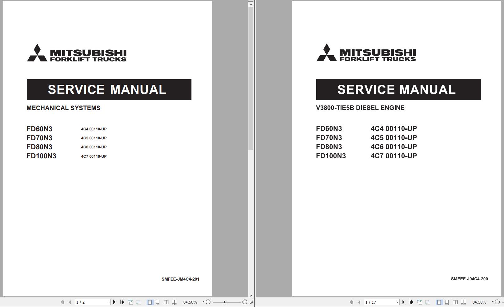 Mitsubishi Forklift MCFE FD60N3 Service Manual Trouble Shooting Manual 2021 1