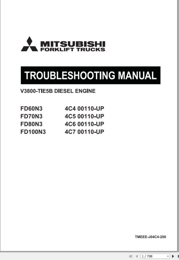 Mitsubishi Forklift MCFE FD60N3 Service Manual Trouble Shooting Manual 2021 2