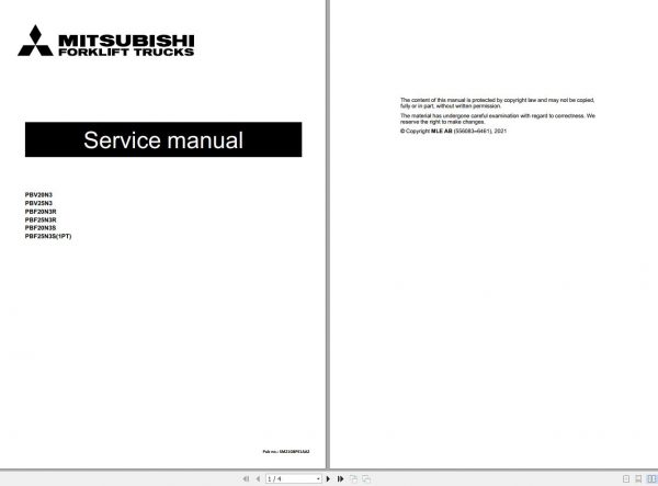 Mitsubishi Forklift MCFE PBF20N3R Service Manual 2021 2