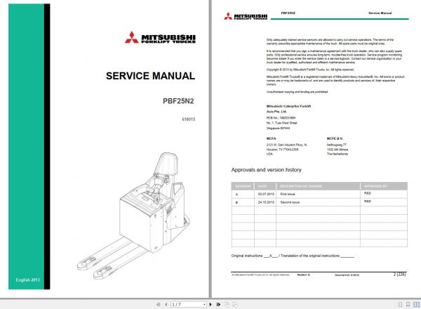 Mitsubishi Forklift MCFE PBF25N2 Service Manual 2017 1
