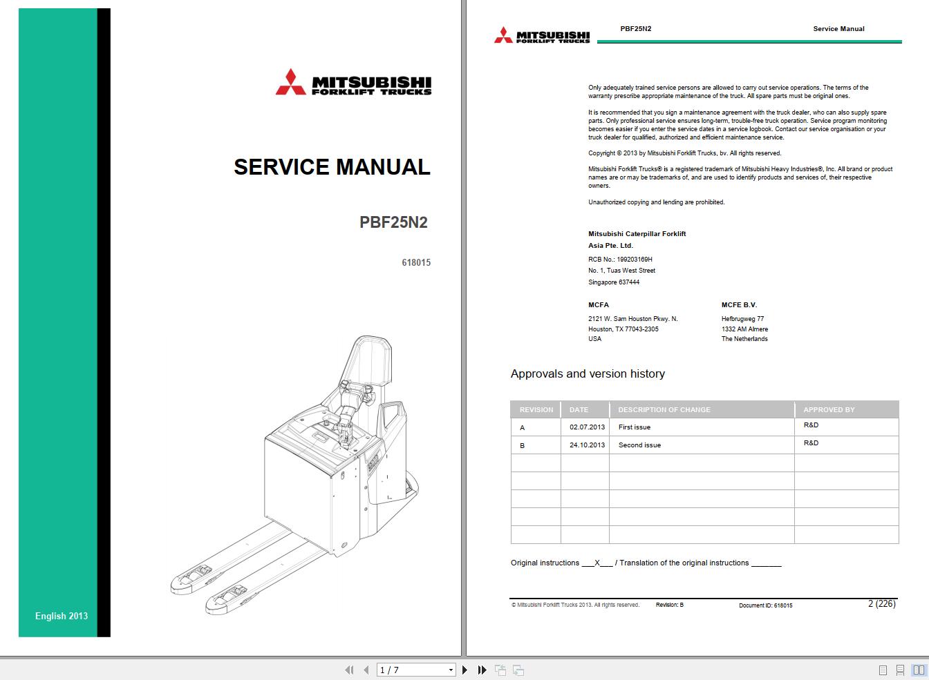 Mitsubishi Forklift MCFE PBF25N2 Service Manual 2017 1