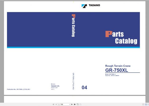 Tadano Mobile Crane GR 750XL 2 Service Parts Catalog Operator Manual Maintenance Manual and Circuit Diagrams 6