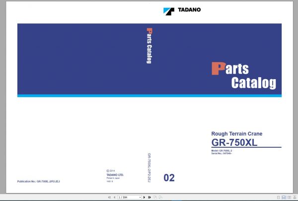 Tadano Mobile Crane GR 750XL 2 Service Parts Catalog Operator Manual Maintenance Manual and Circuit Diagrams 7