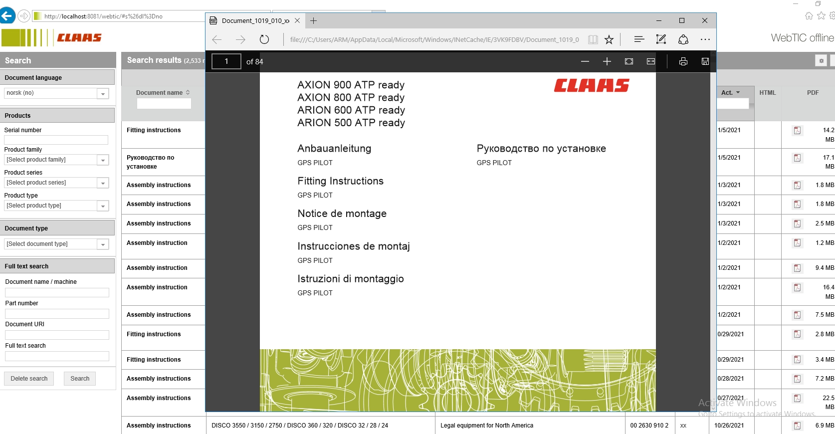 WebTIC NO Norway CLAAS WebTIC Offline NO 11.2021 Operator Manual Repair Manual Service Documentation DVD 2