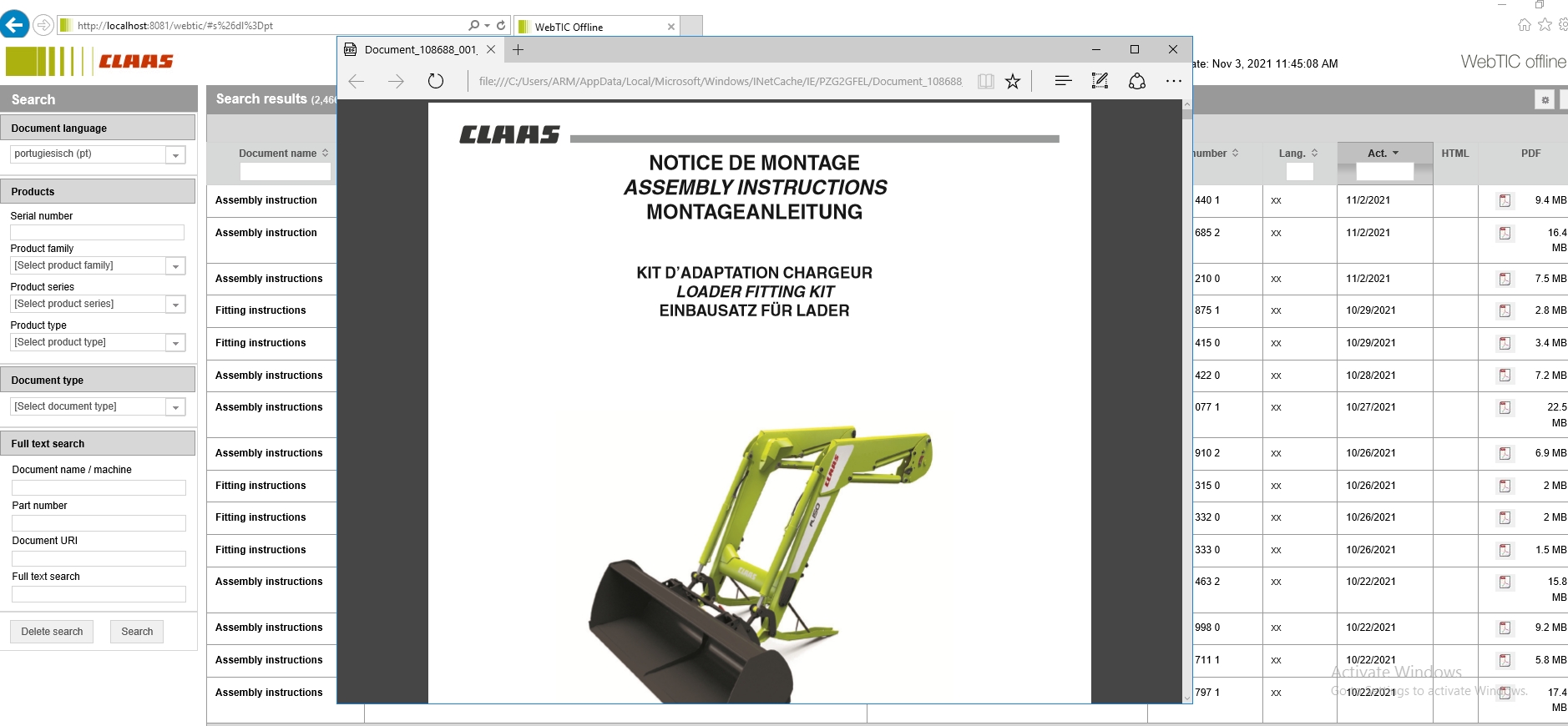 WebTIC PT CLAAS WebTIC Offline PT 11.2021 Operator Manual Repair Manual Service Documentation EN DVD 2