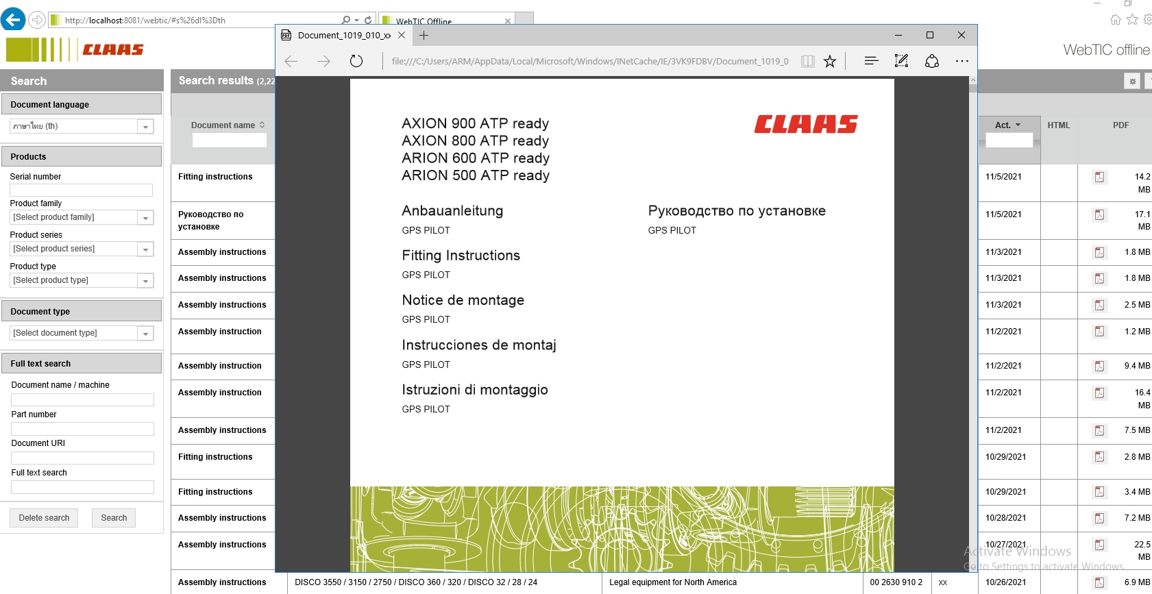 WebTIC TH Thailand CLAAS WebTIC Offline TH 11.2021 Operator Manual Repair Manual Service Documentation DVD 3