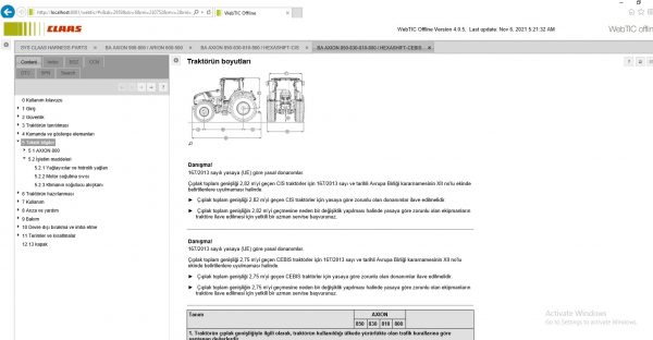 WebTIC TR Turkey CLAAS WebTIC Offline TR 11.2021 Operator Manual Repair Manual Service Documentation DVD 5