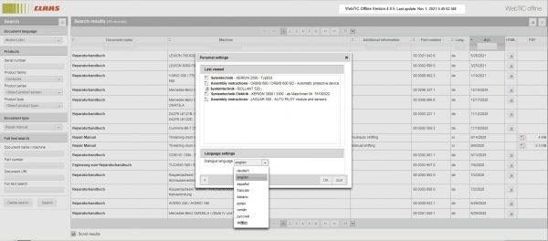 WebTIC de German CLAAS WebTIC Offline de German 11.2021 Operator Manual Repair Manual and Service Documentation DVD 2