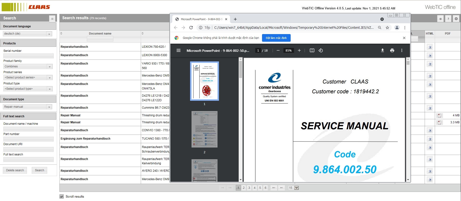WebTIC de German CLAAS WebTIC Offline de German 11.2021 Operator Manual Repair Manual and Service Documentation DVD 4
