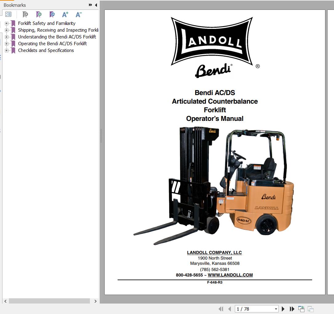 Bendi Forklift AC DS Operators Manual F 648 R3 1