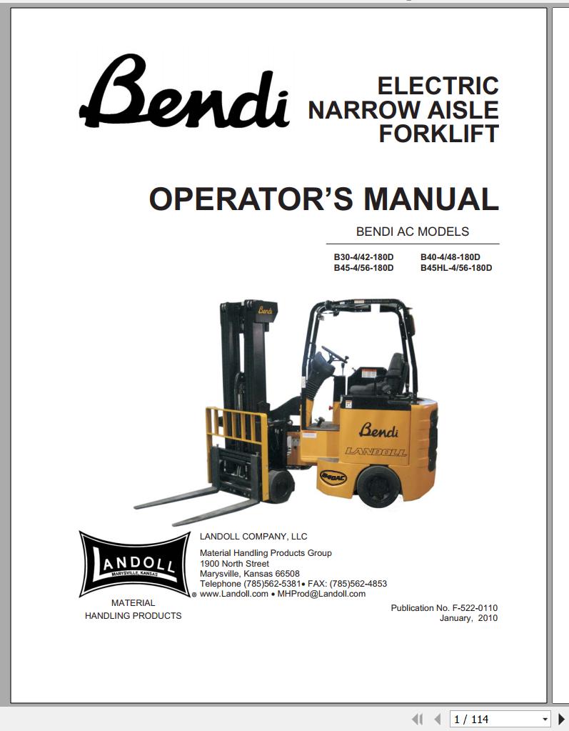 Bendi Forklift AC Operator Manual F 522 0110 1