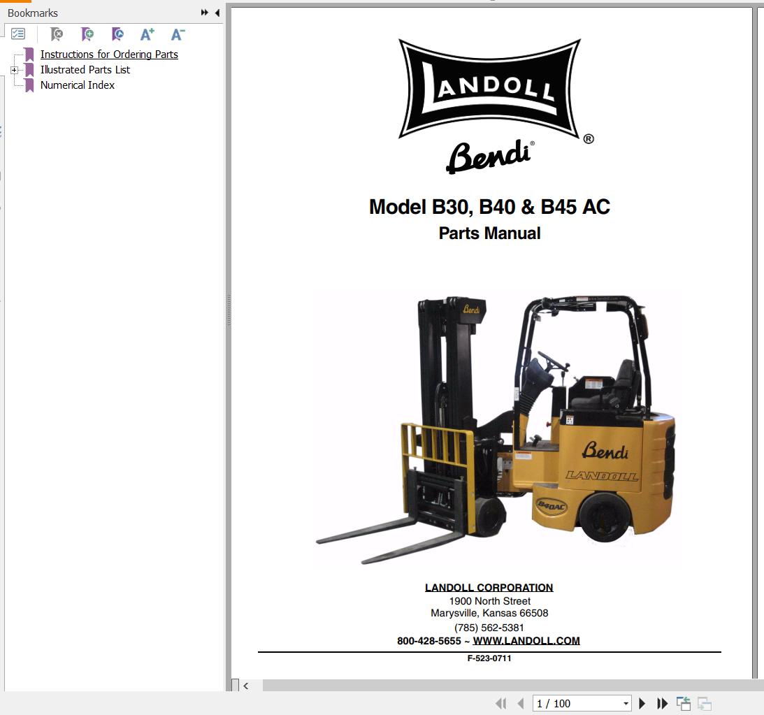 Bendi Forklift B30 B40 AC Parts Manual F 523 0711 2011