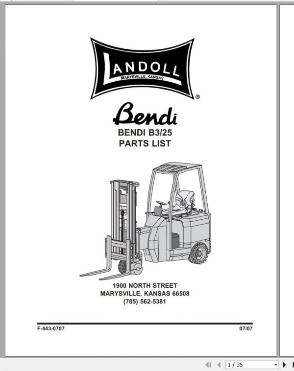 Bendi Forklift B325 Operators Manual Parts Manual 1