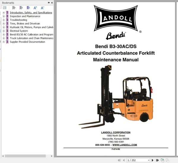 Bendi Forklift B330 AC DS SERIES 4 Electrical Schematic Operators Parts Maintenance Manual 1